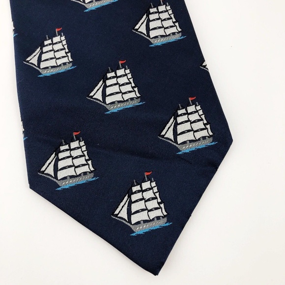 100% Thai Silk Nautical Men's Tie Clipper Ship - Picture 6 of 7